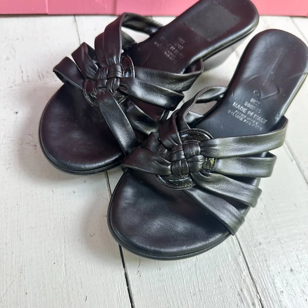 Vintage Y2K Naturalizer Italy Black Leather Knot Wedge Slide Sandals 8.5